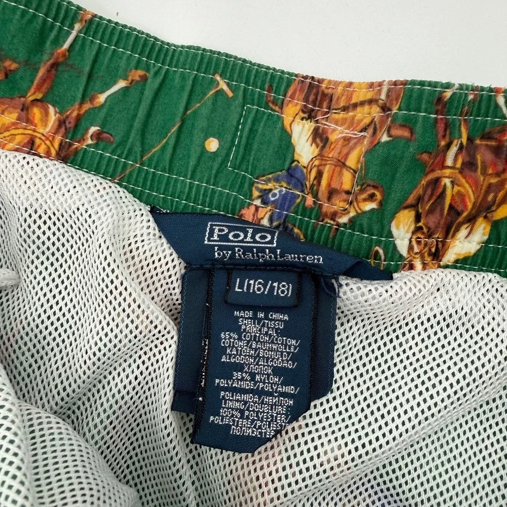 Polo Ralph Lauren Youth Size Large Swimming Trunks Horse Graphic Green